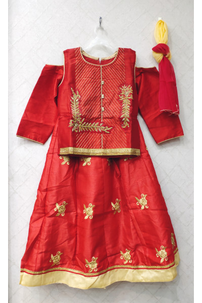 Silk Kids Dress Set With All Over Golden Zari Weaving Embroidery Work (KRB24)